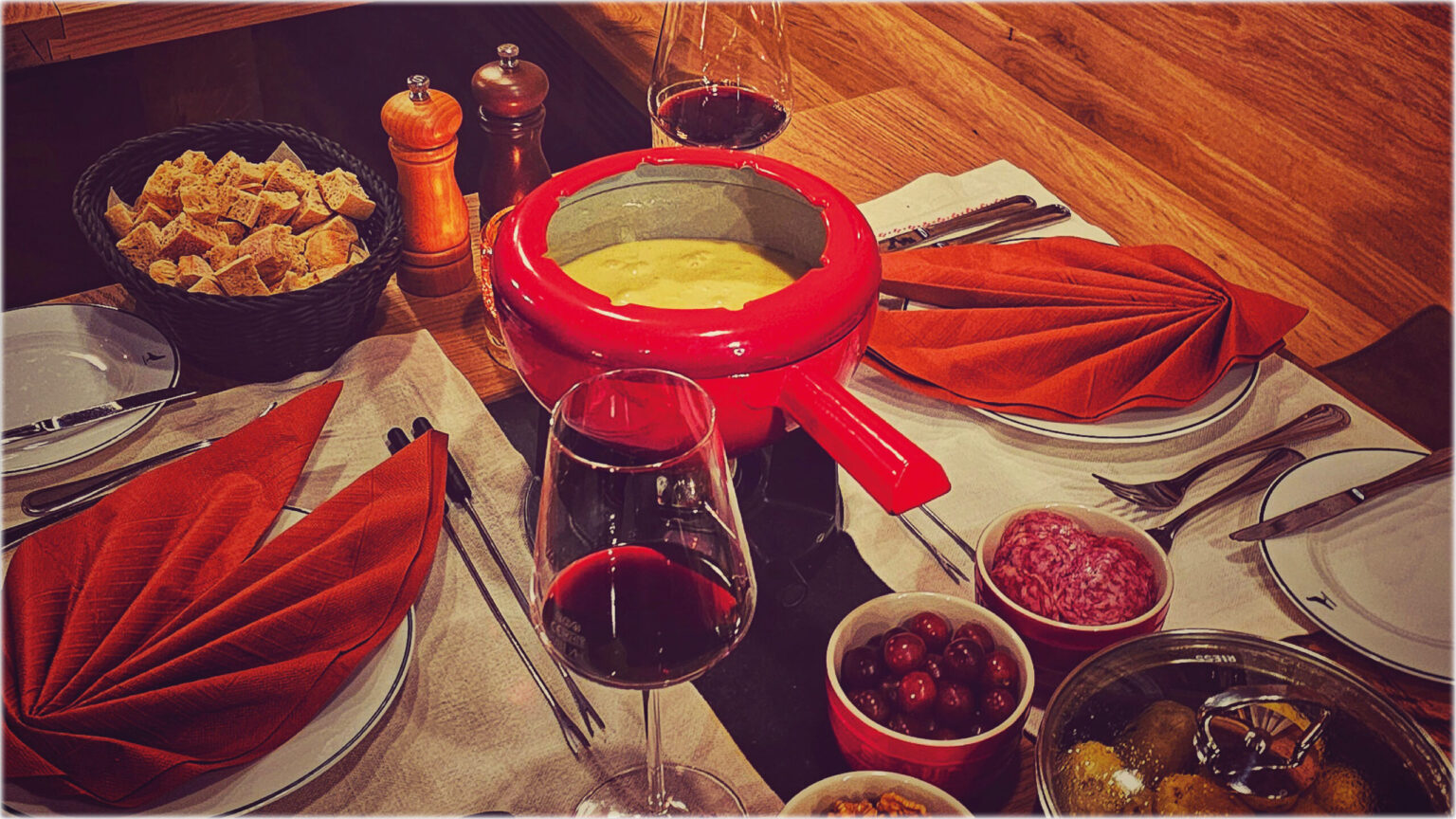 Fondue essen im Jagdhaus